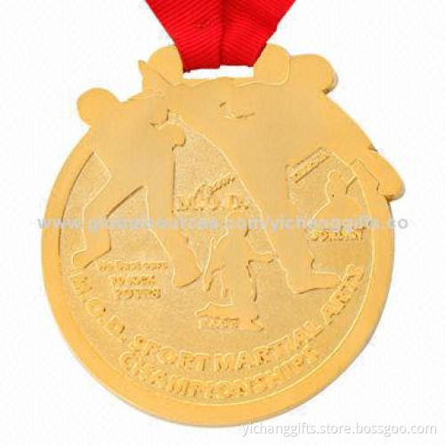 Taekwondo Metal Medal, Gold-plated, Made of Zinc-alloy/Brass, with Customized Ribbon/Design